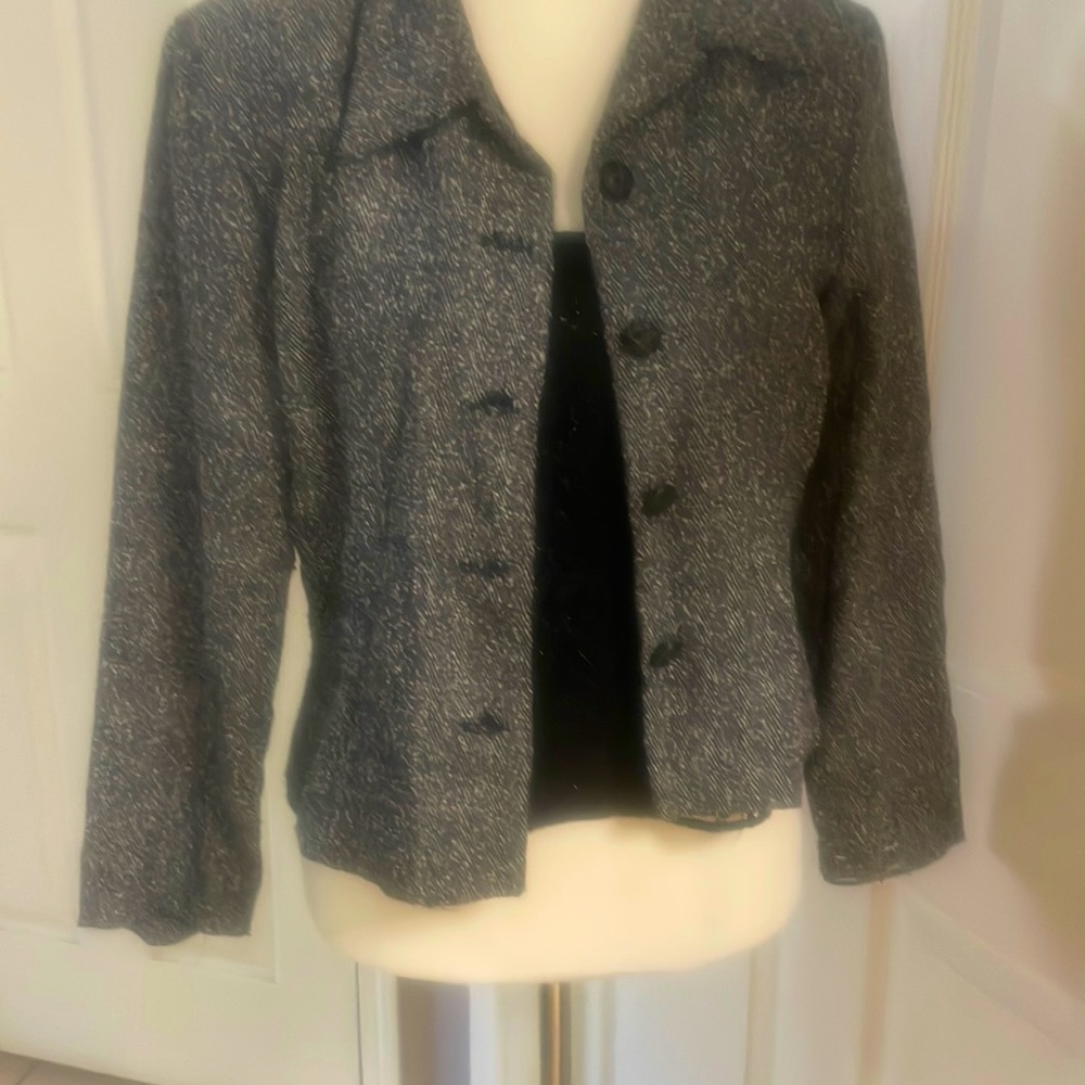 80’s vintage style with letter look large buttons and shoulder pads jacket retro